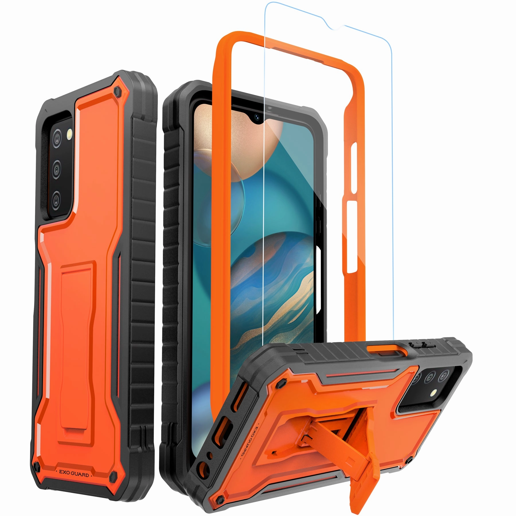 Comfort Finish ExoGuard for Samsung Galaxy A03S 5G Case, Rubber Shockproof Heavy Duty Case with Screen Protector for Samsung A03S 5G Phone, Built-in Kickstand