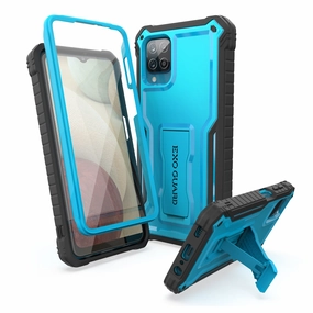 ExoGuard for Samsung Galaxy A12 Case, Rubber Shockproof Full-Body Cover Case Built-in Screen Protector and Kickstand Compatible with Samsung A12 Phone Smooth Feel Surface