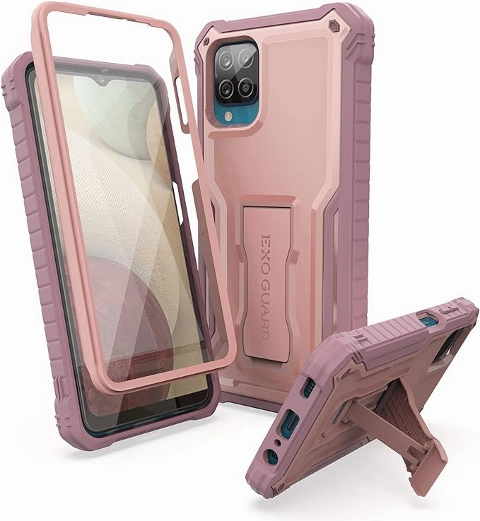 anti fingerprint Durable Frame ExoGuard for Samsung Galaxy A12 Case, Rubber Shockproof Full-Body Cover Case Built-in Screen Protector and Kickstand Compatible with Samsung A12 Phone