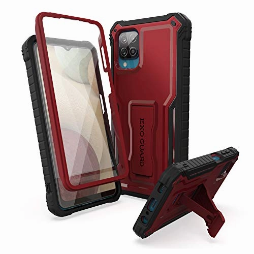 ExoGuard for Samsung Galaxy A12 Case, Rubber Shockproof Full-Body Cover Case Built-in Screen Protector and Kickstand Compatible with Samsung A12 Phone Soft Grip Scratch Resistant