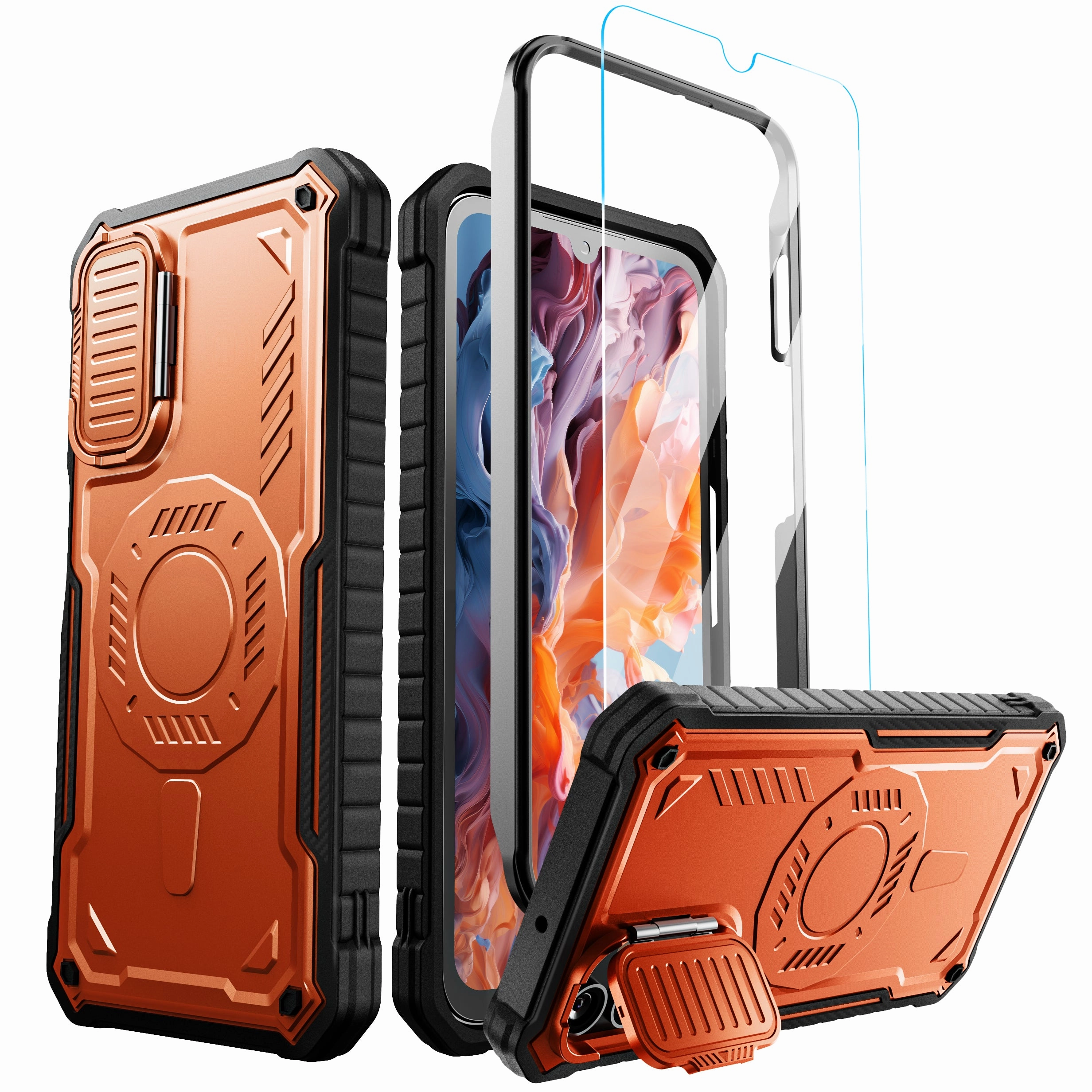ExoGuard for Samsung Galaxy A15 Case with Screen Protector, Rubber Full-Body Cover Protective Case with Camera Cover and Kickstand Function Edge Reinforced Comfort Build
