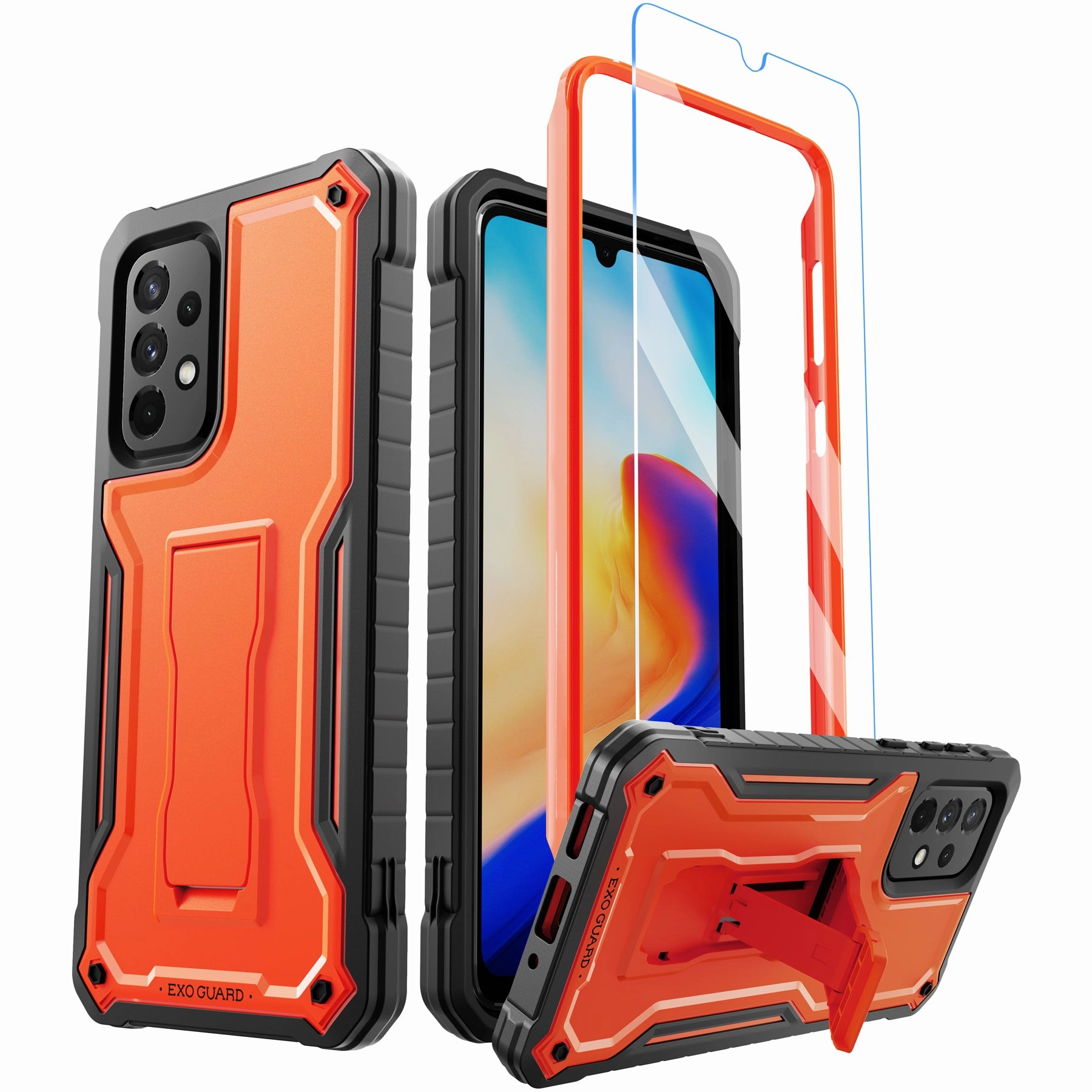 Stylish Layer ExoGuard for Samsung Galaxy A33 Case, Rubber Shockproof Full-Body Cover Case with a Tempered Glass Screen Protector and Kickstand