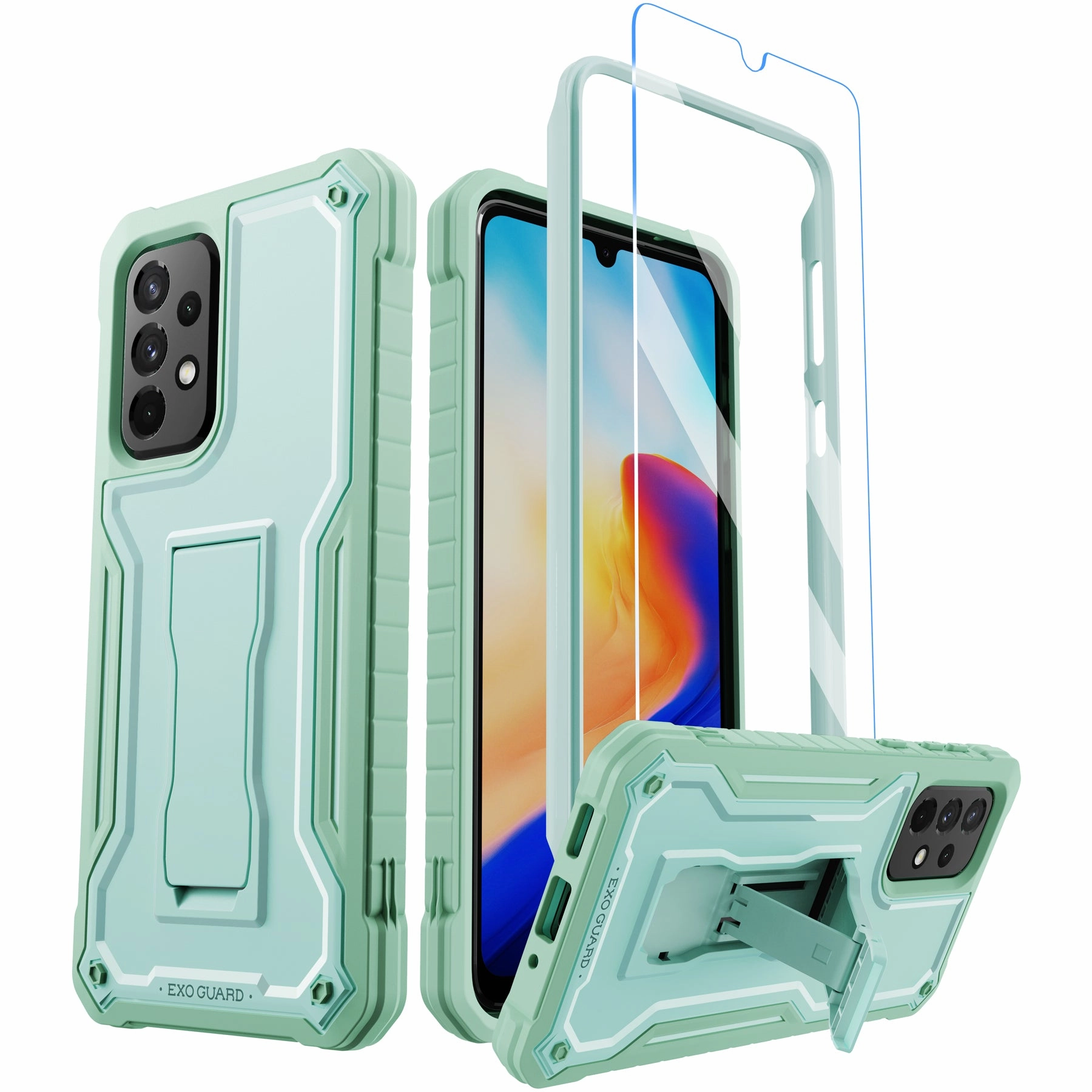 ExoGuard for Samsung Galaxy A33 Case, Rubber Shockproof Full-Body Cover Case with a Tempered Glass Screen Protector and Kickstand Polished Finish Texture