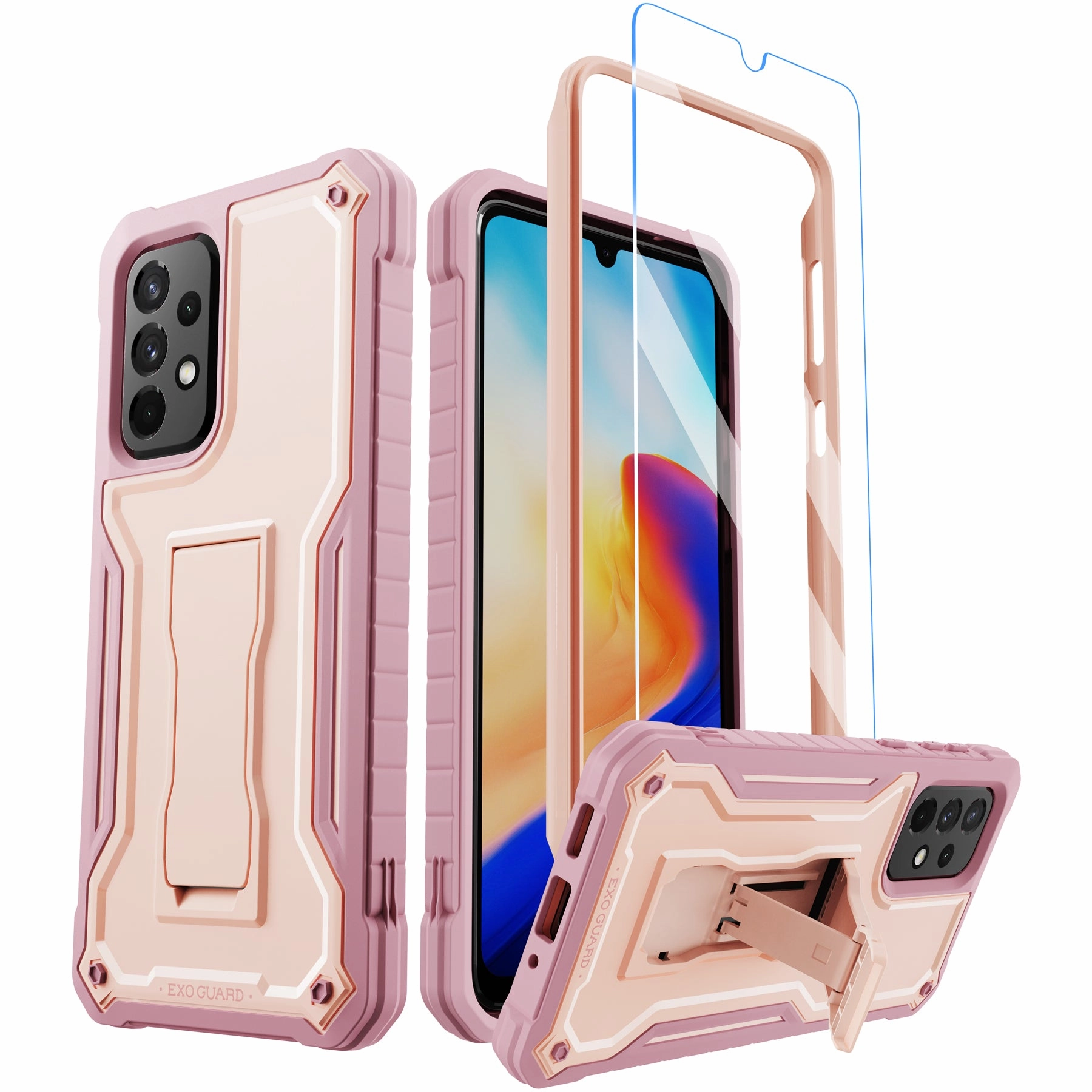 Enhanced grip ExoGuard for Samsung Galaxy A33 Case, Rubber Shockproof Full-Body Cover Case with a Tempered Glass Screen Protector and Kickstand