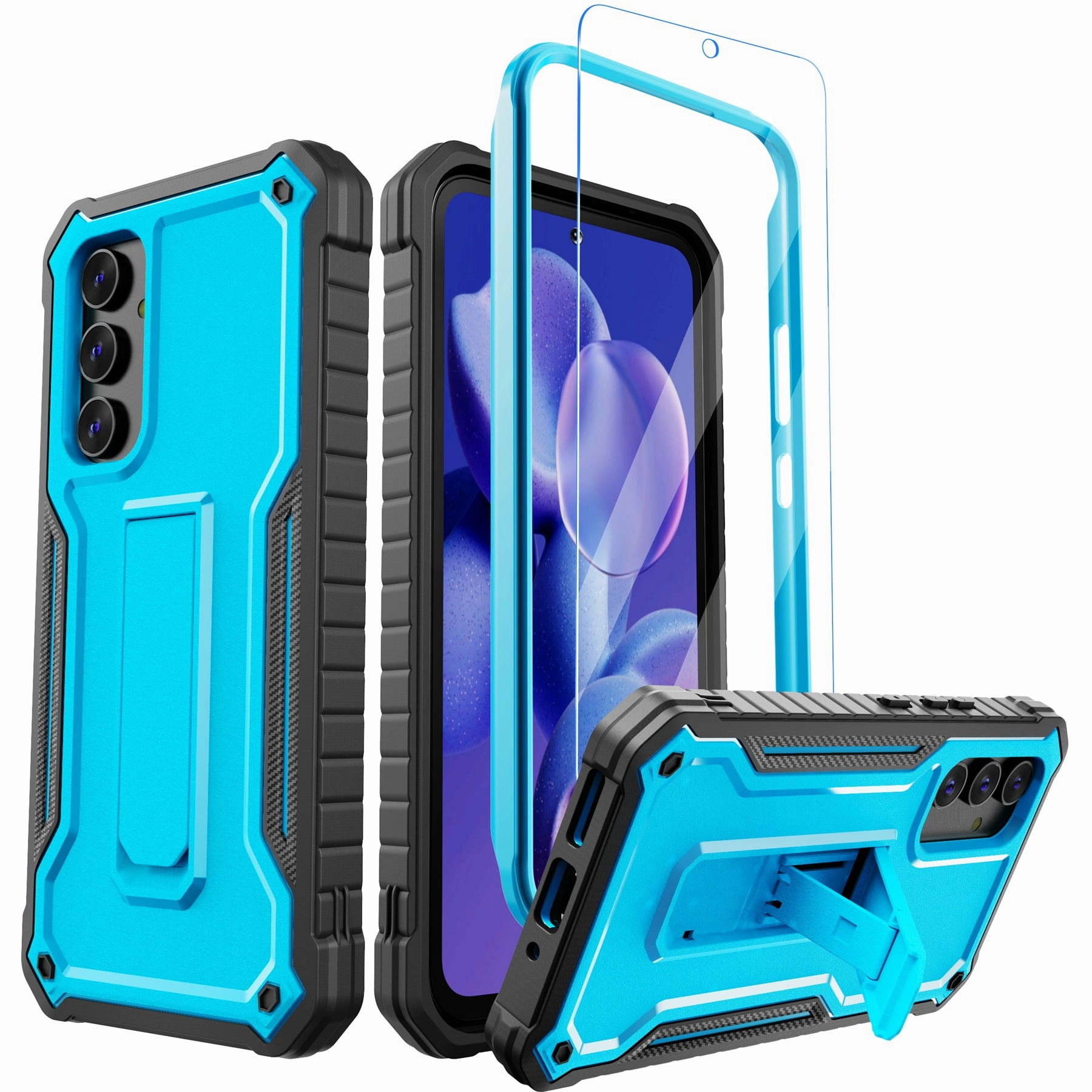 Glossy Finish Look Gloss Layer Finish ExoGuard for Samsung Galaxy A54 5G Case, Rubber Shockproof Heavy Duty Case with Screen Protector Built-in Kickstand