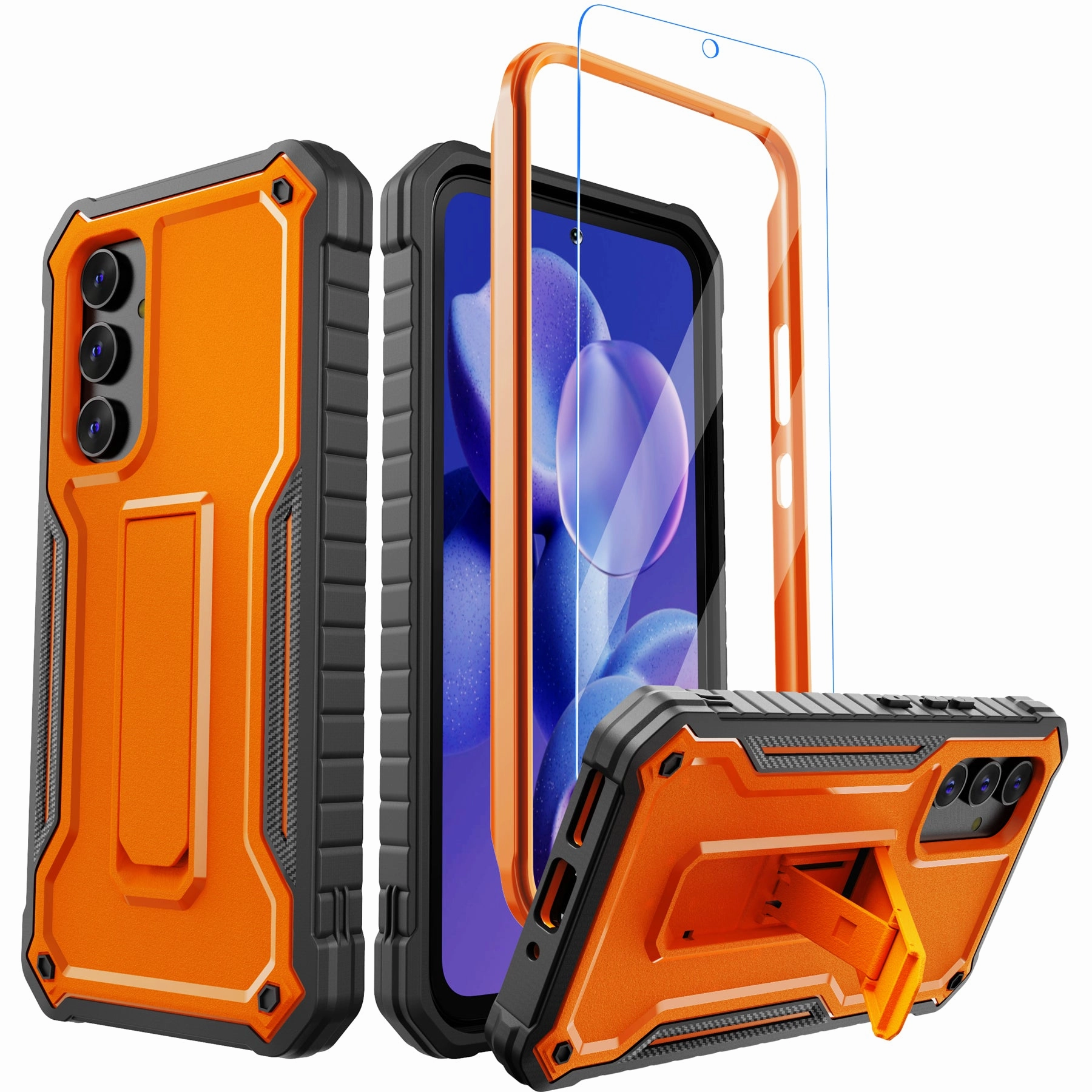 Elegant Design Layer ExoGuard for Samsung Galaxy A54 5G Case, Rubber Shockproof Heavy Duty Case with Screen Protector Built-in Kickstand