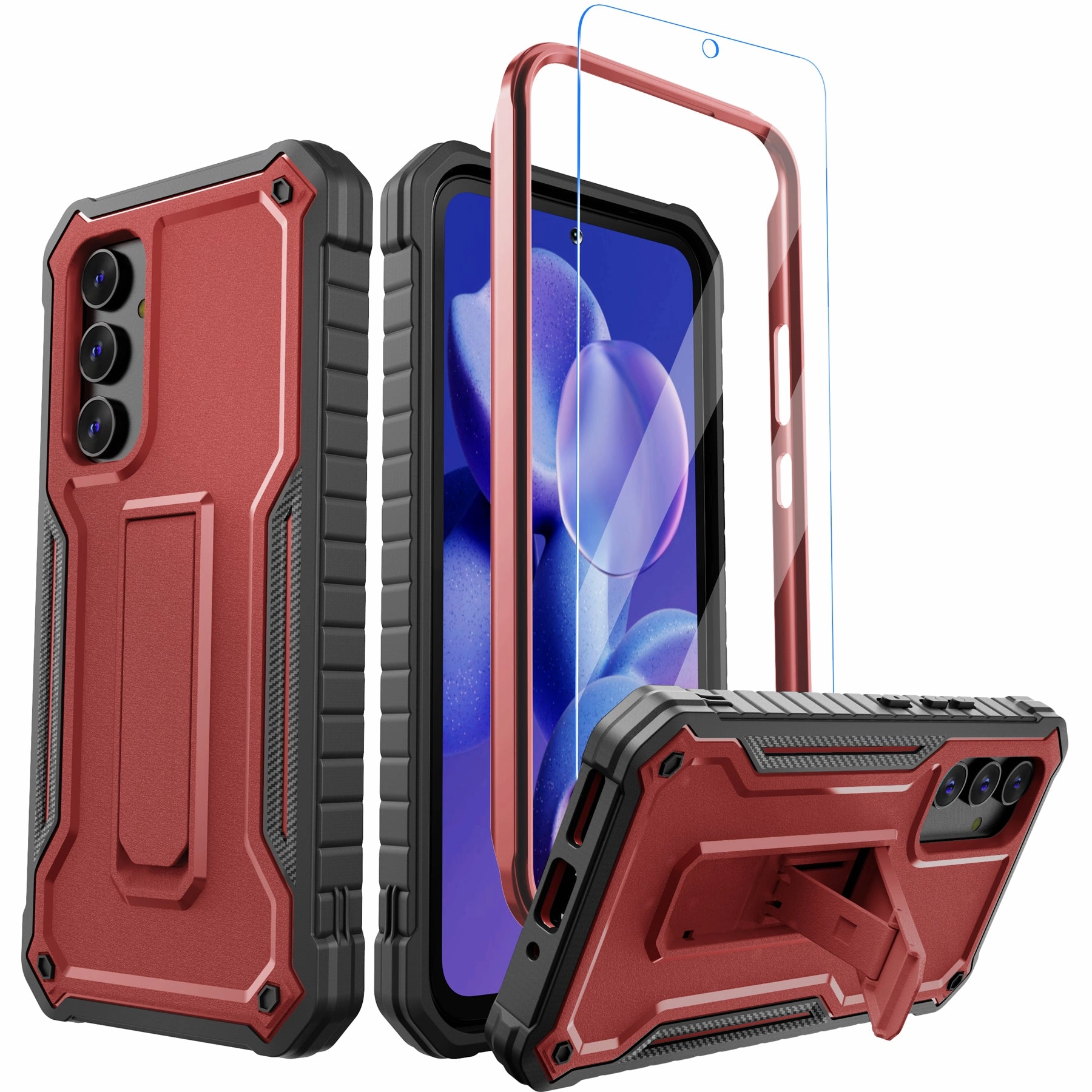 ExoGuard for Samsung Galaxy A54 5G Case, Rubber Shockproof Heavy Duty Case with Screen Protector Built-in Kickstand Modern Frame