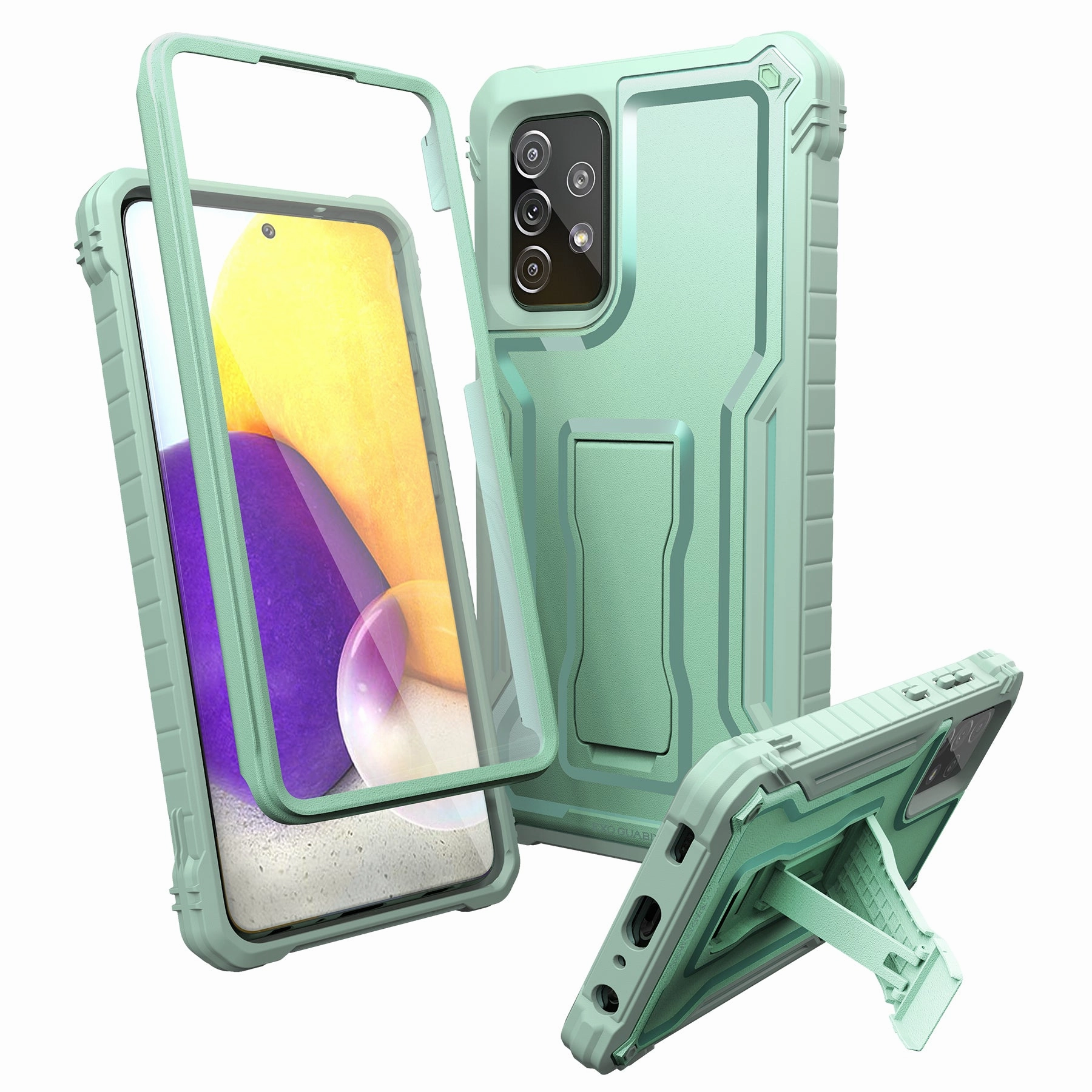 ExoGuard for Samsung Galaxy A72 Case, Rubber Shockproof Full-Body Cover Case Built-in Screen Protector and Kickstand Compatible with Samsung A72 Phone Customizable Option