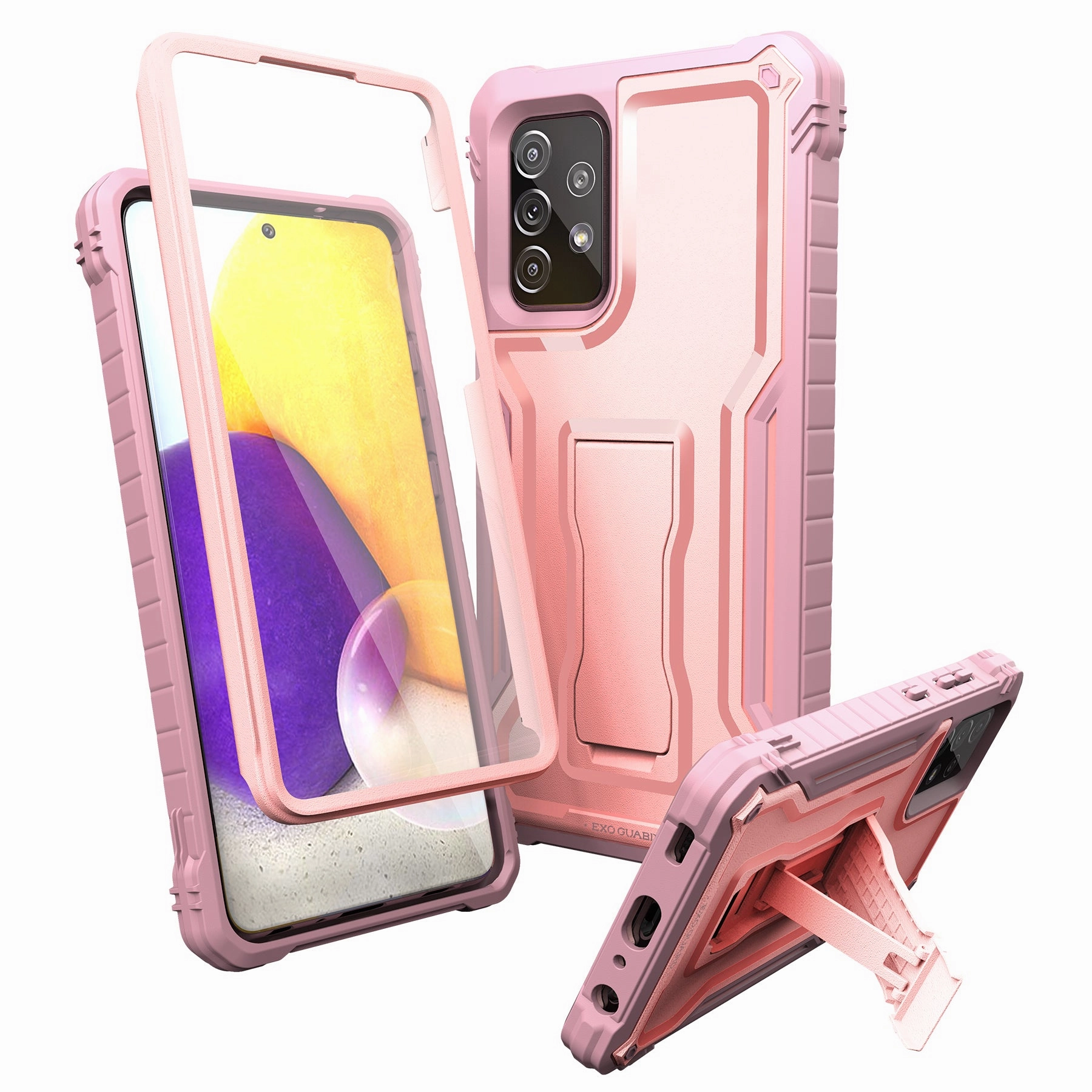 ExoGuard for Samsung Galaxy A72 Case, Rubber Shockproof Full-Body Cover Case Built-in Screen Protector and Kickstand Compatible with Samsung A72 Phone Sleek Finish