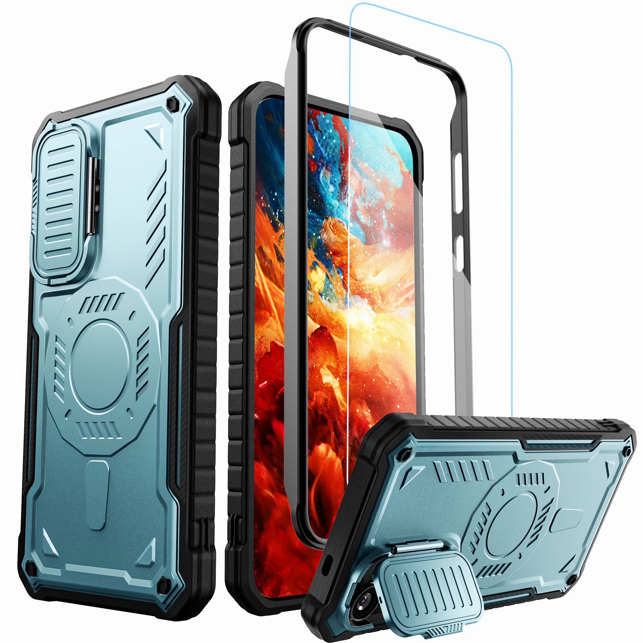 ExoGuard for Samsung Galaxy S24 Series Case with Screen Protector,Rubber Full-Body Cover Protective Case with Camera Cover and Kickstand Function for Samsung S24 / Samsung S24 Plus / Samsung S24 Ultra Classic Style