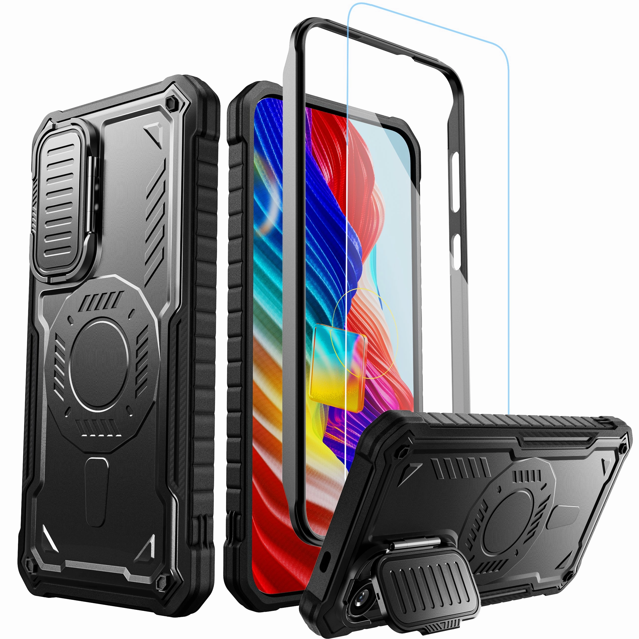 Matte Coating Finish Stylish Touch ExoGuard for Samsung Galaxy S24 Series Case with Screen Protector,Rubber Full-Body Cover Protective Case with Camera Cover and Kickstand Function for Samsung S24 / Samsung S24 Plus / Samsung S24 Ultra