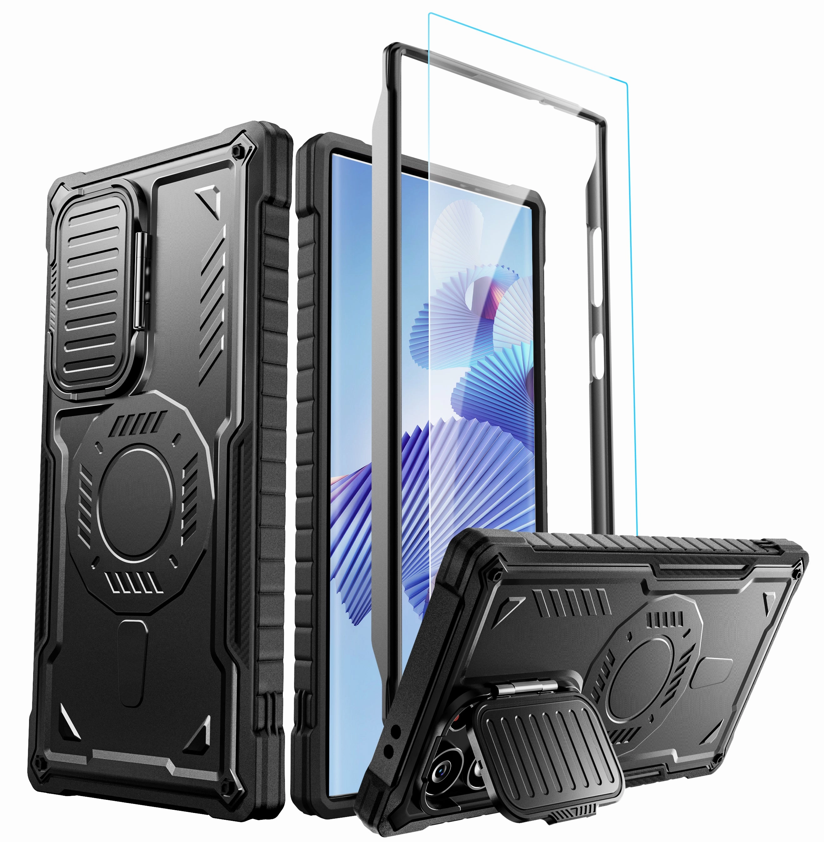 Comfort Finish Fashion Touch ExoGuard for Samsung Galaxy S24 Series Case with Screen Protector,Rubber Full-Body Cover Protective Case with Camera Cover and Kickstand Function for Samsung S24 / Samsung S24 Plus / Samsung S24 Ultra