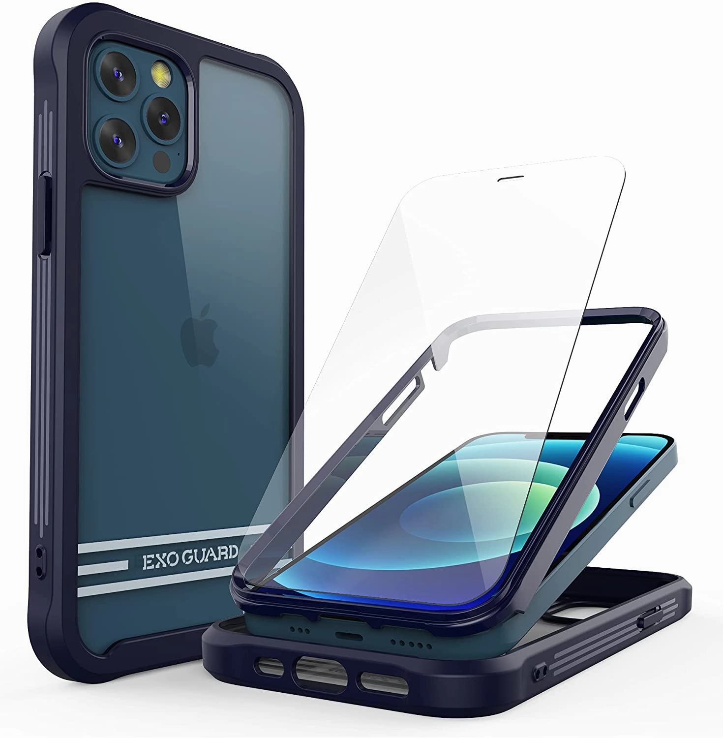 ExoGuard iPhone 12 Series Case with Screen Protector, Dual Layer Full Body Protection Cover Clear Back Phone Case for iPhone Series Slim Fit Design