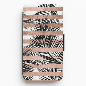 Rose Gold Tropical Palm Leaf Pattern Flip Wallet Phone Case Hybrid Grip Finish Grip Safe