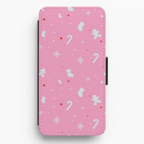 Festive Pattern - Pink Flip / Wallet Phone Case Premium Texture Layer