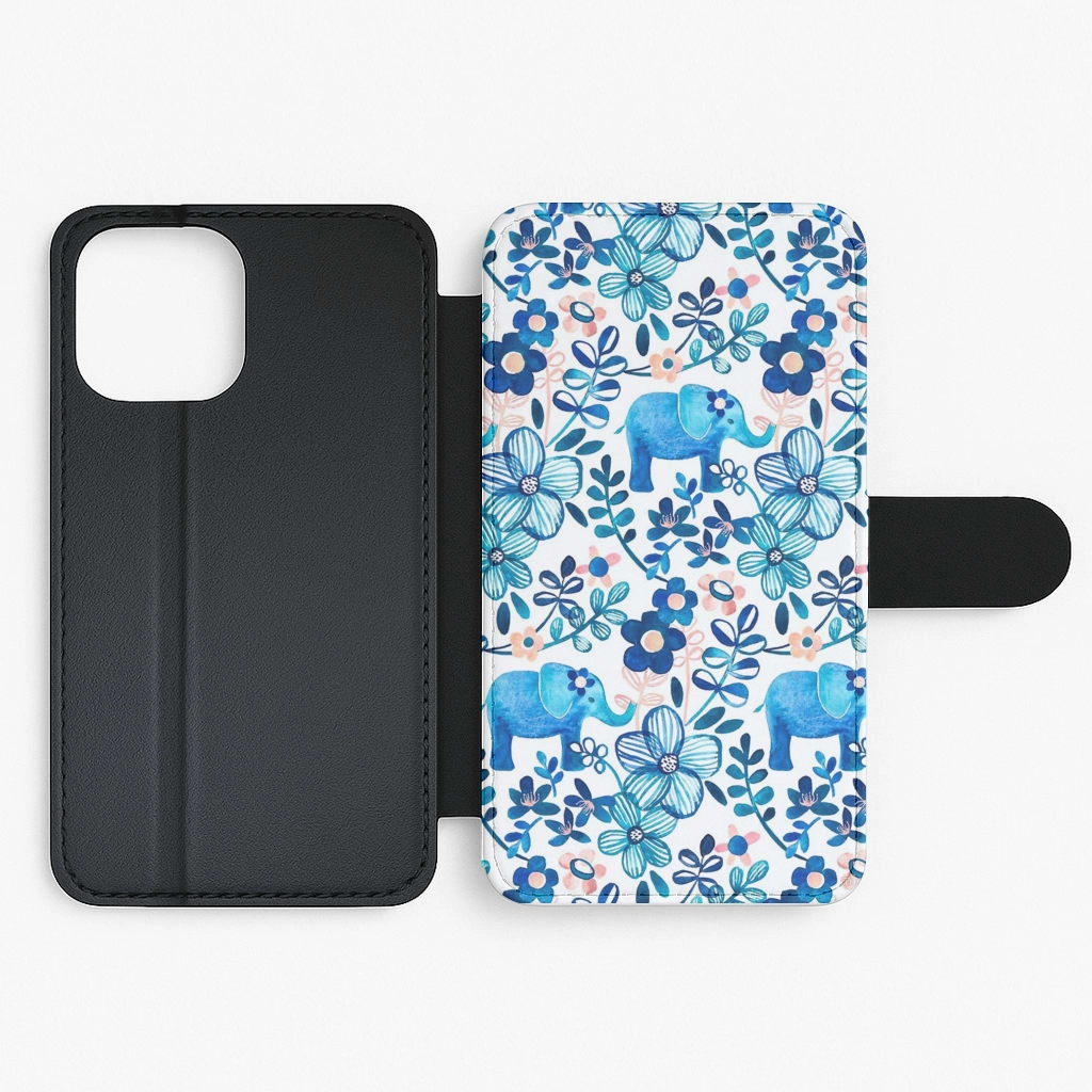 Shockproof Edge Trendy Finish Elephant and Floral Pattern Flip Wallet Phone Case