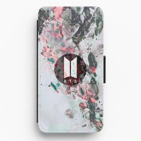 Rugged Protection K-Pop Band Marble Logo Flip Wallet Phone Case