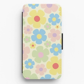 Rainbow Flowers Pattern Flip / Wallet Phone Case Vivid Coloration Compact Feel