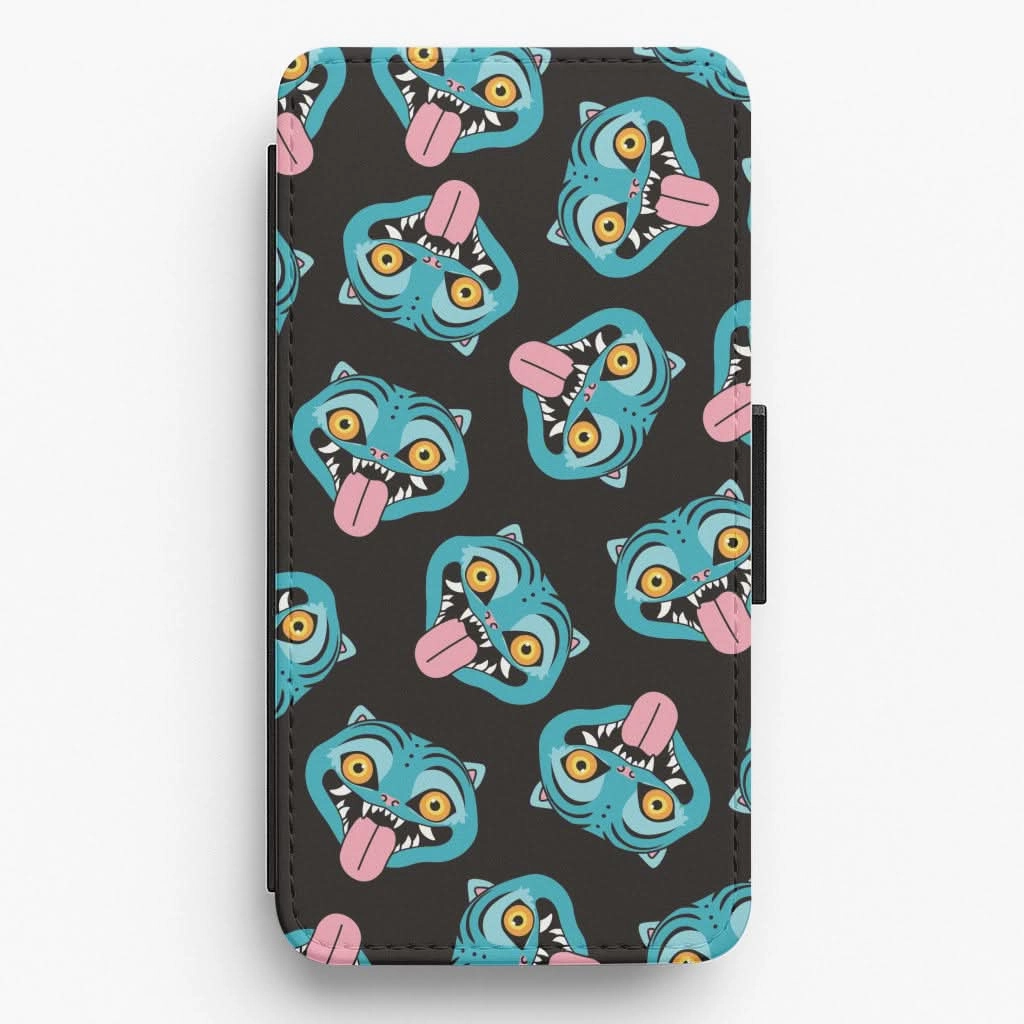 Premium Look Refined Edge Demon Cat Pattern Flip / Wallet Phone Case