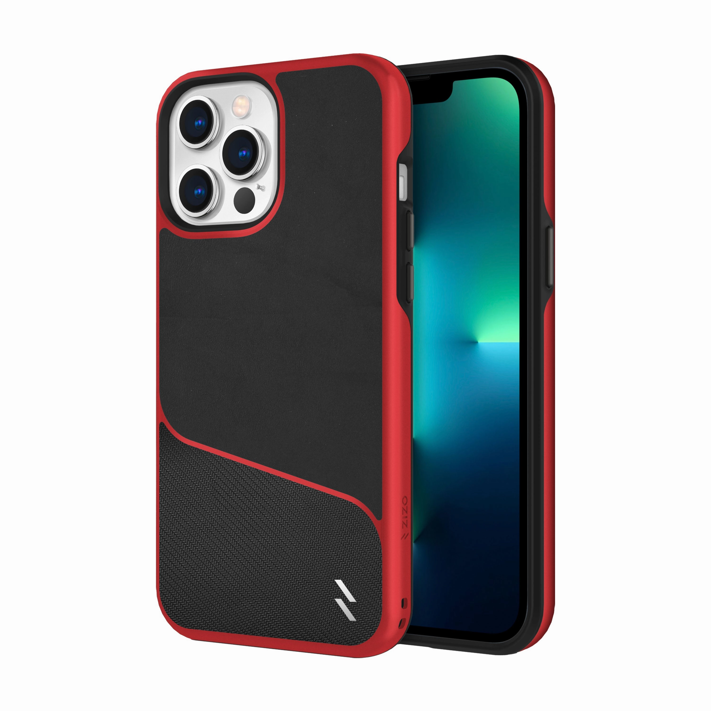 ZIZO DIVISION Series iPhone 13 Pro Max Case - Black & Red Luxury Texture Design Universal Fit