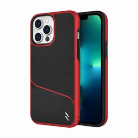 ZIZO DIVISION Series iPhone 13 Pro Max Case - Black & Red Luxury Texture Design Universal Fit