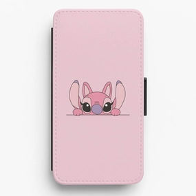 Angel Leaning - Pink Alien Flip / Wallet Phone Case Sleek Profile Rugged Texture