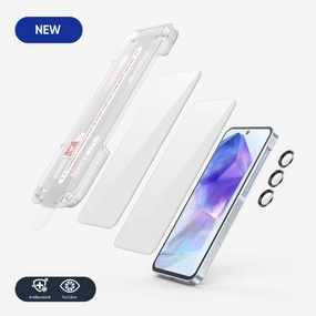 Smooth Touch Coating Gadget Protection FLOLAB NanoArmour ONETIME for Galaxy A55: 2 Screen Protectors, 1 Black Lens Glass - Anti-Microbial, Ultra Clear