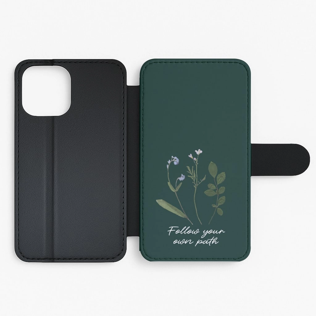Follow Your Own Path Dark Green Flip / Wallet Phone Case Wireless Compatible Simple Look