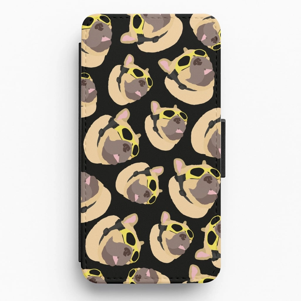 High gloss Smooth Layer Texture Frenchie With Goggles Pattern Flip / Wallet Phone Case