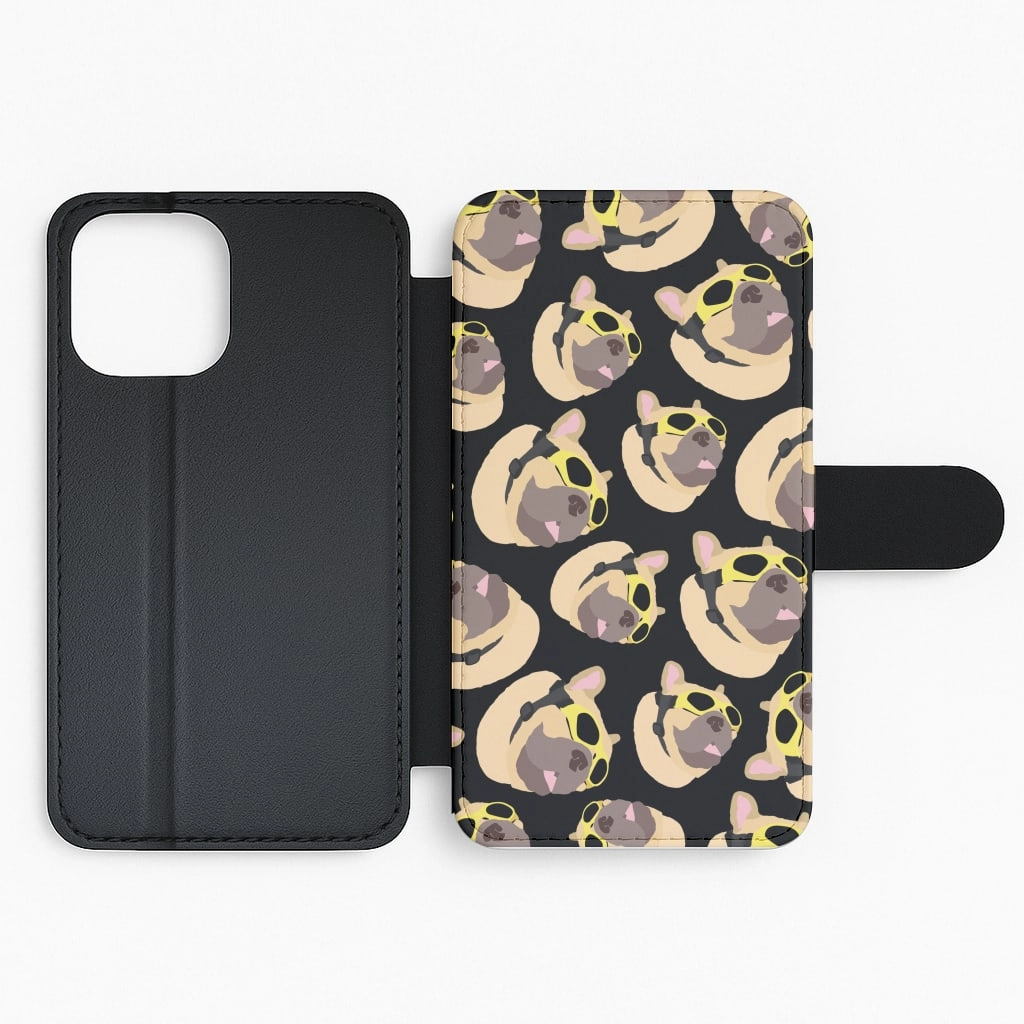 Frenchie With Goggles Pattern Flip / Wallet Phone Case Vivid Gradient