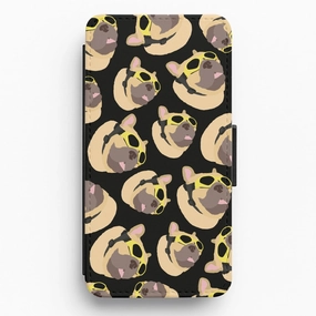 High gloss Smooth Layer Texture Frenchie With Goggles Pattern Flip / Wallet Phone Case