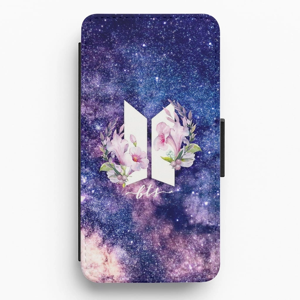 Galaxy Floral K-Pop Band Logo Flip Wallet Phone Case Premium Feel