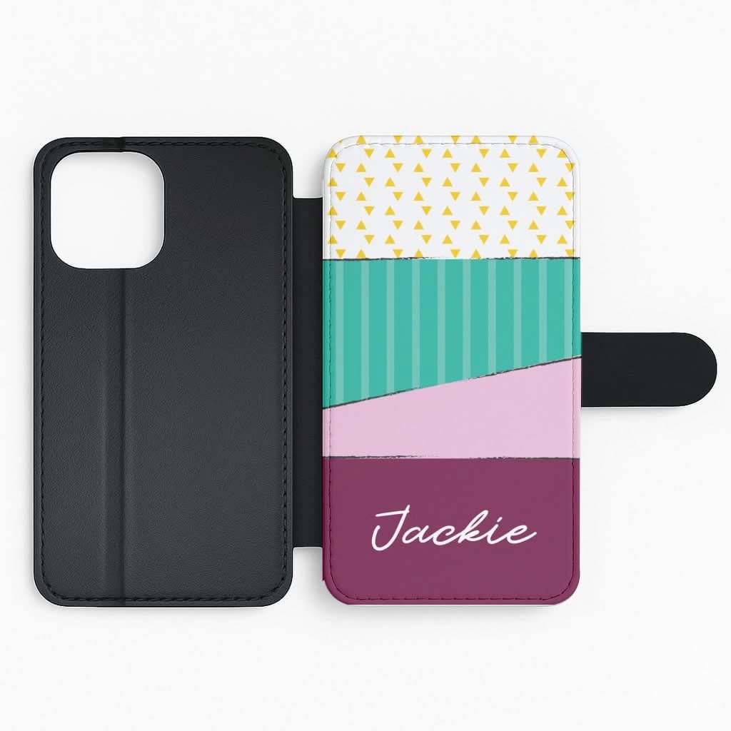 Refined Pattern Geometric Patterns Personalised Name Flip / Wallet Phone Case