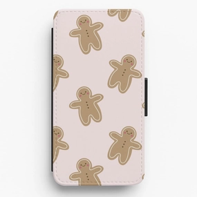 Gingerbread Men Christmas Pattern Flip / Wallet Phone Case Gloss Finish