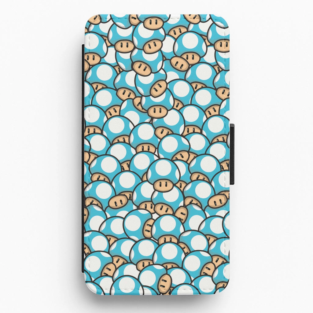 Mushroom Pattern - Light Blue Flip / Wallet Phone Case Trendy Finish