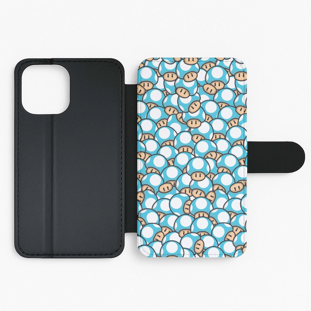 Mushroom Pattern - Light Blue Flip / Wallet Phone Case Soft Frame
