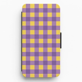 Purple And Yellow Checkered Pattern Flip / Wallet Phone Case Wireless charging