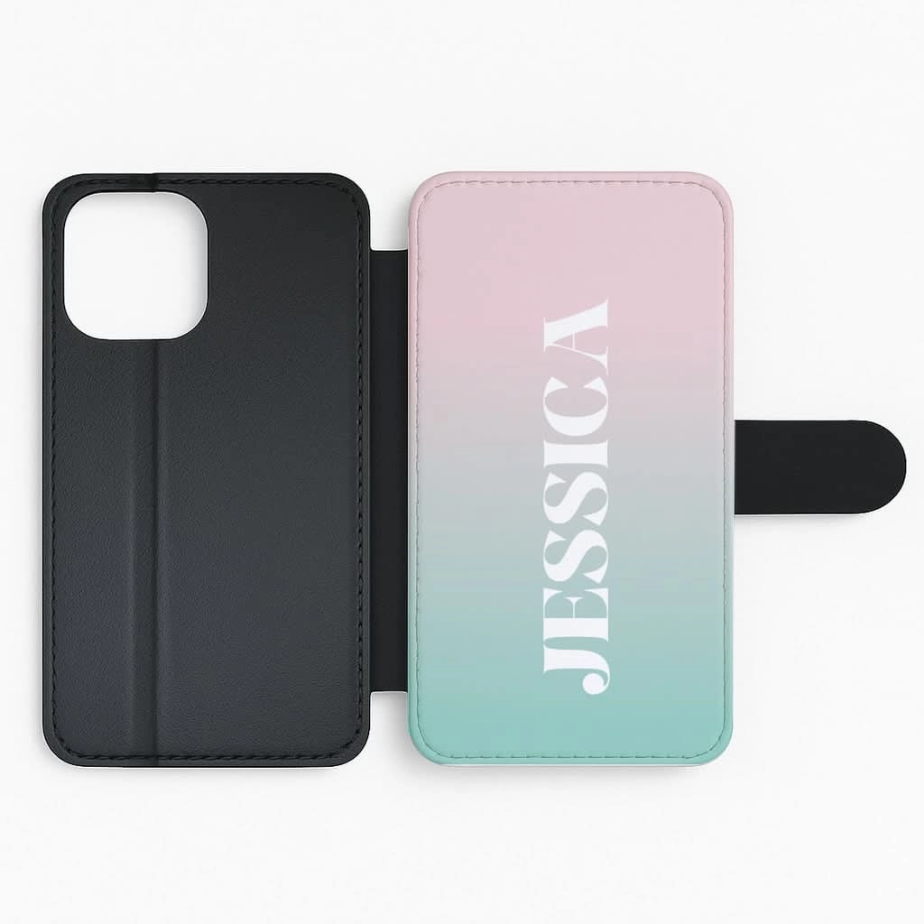 Gradient Personalised Name Flip / Wallet Phone Case Colorful Design
