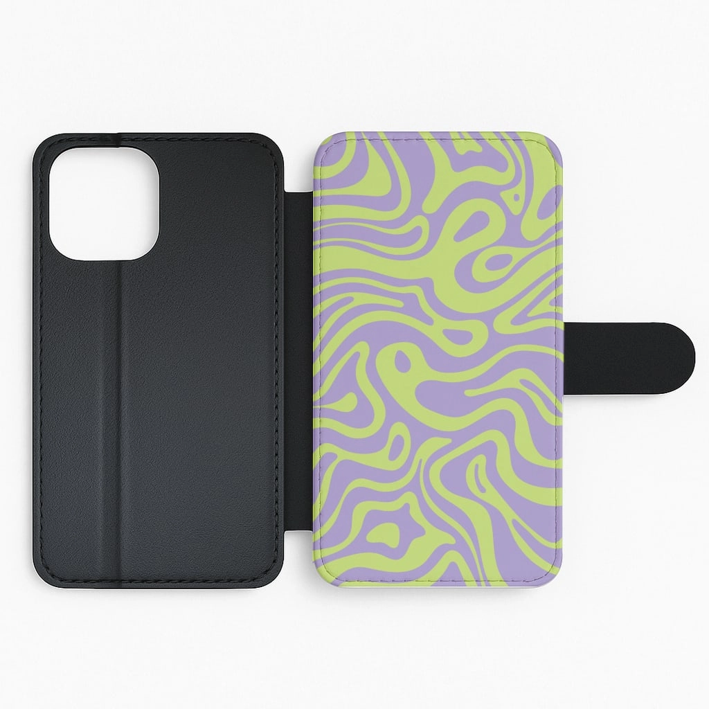 Modern Aesthetic Green And Purple Waves Pattern Flip / Wallet Phone Case