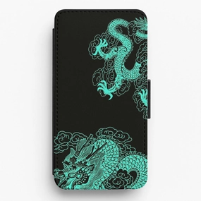Minimal Edge Design Vibrant Colors Green Dragon Flip / Wallet Phone Case