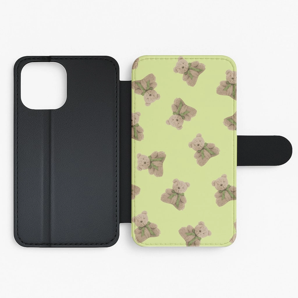 Flexible Detail Design Green Teddy Bears Flip / Wallet Phone Case