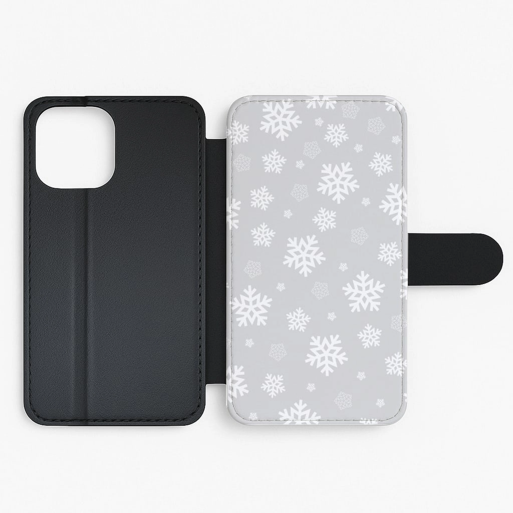 Grey Snowflake Pattern Flip / Wallet Phone Case Rugged Outline Stylish Form