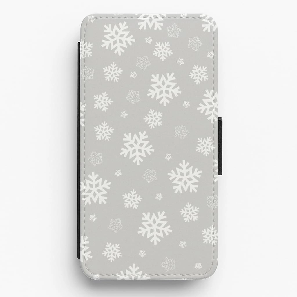 Grey Snowflake Pattern Flip / Wallet Phone Case Soft Layer