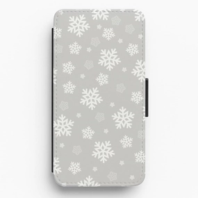 Grey Snowflake Pattern Flip / Wallet Phone Case Soft Layer