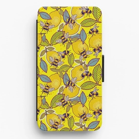 Universal Fit Yellow Lemon and Bee Flip Wallet Phone Case