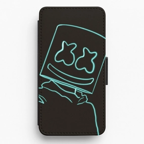 Tough Exterior Rugged Protection Black White Helmet DJ Neon Flip / Wallet Phone Case