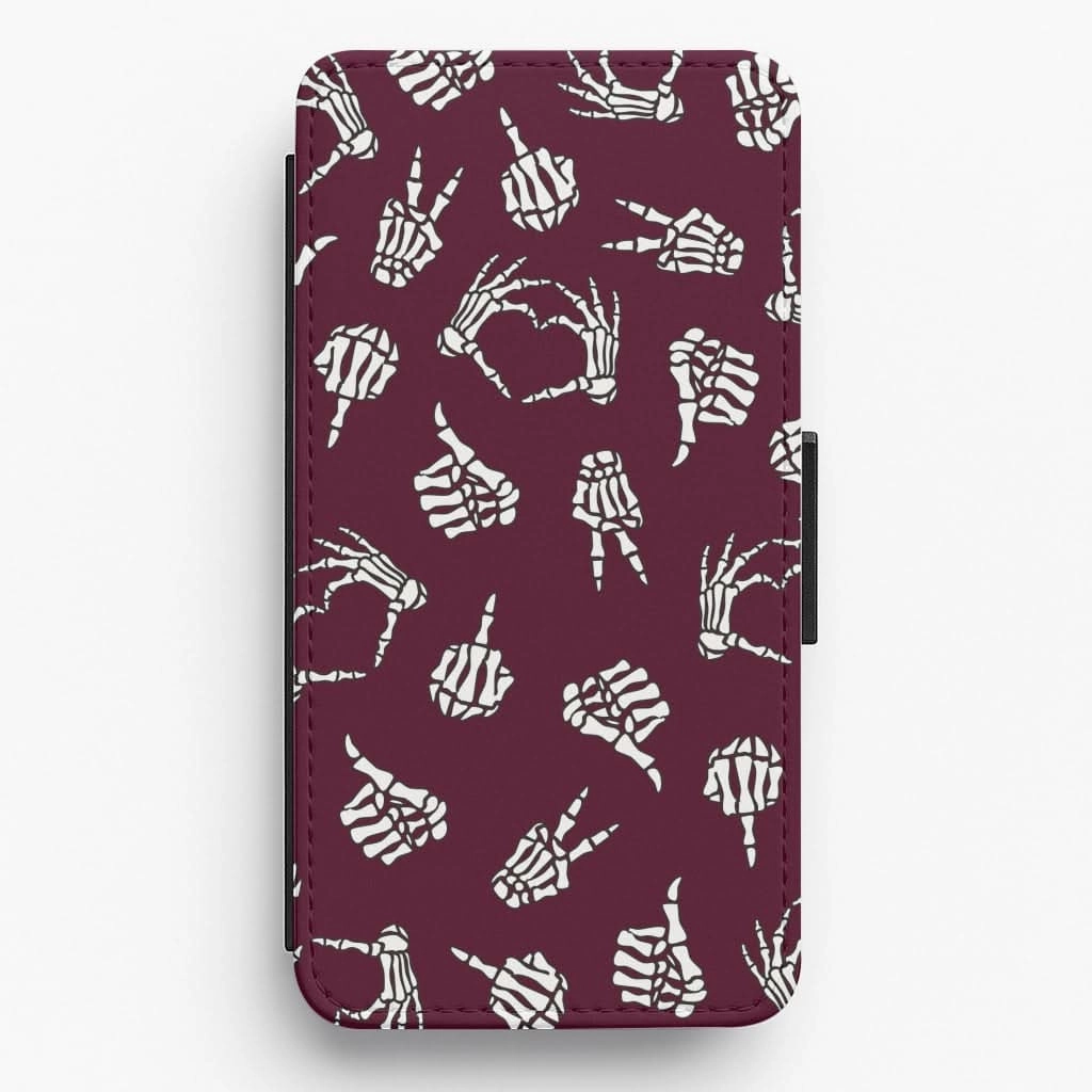 Protective Quality Scratchproof Surface Skeleton Hands Pattern Flip / Wallet Phone Case