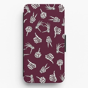 Protective Quality Scratchproof Surface Skeleton Hands Pattern Flip / Wallet Phone Case