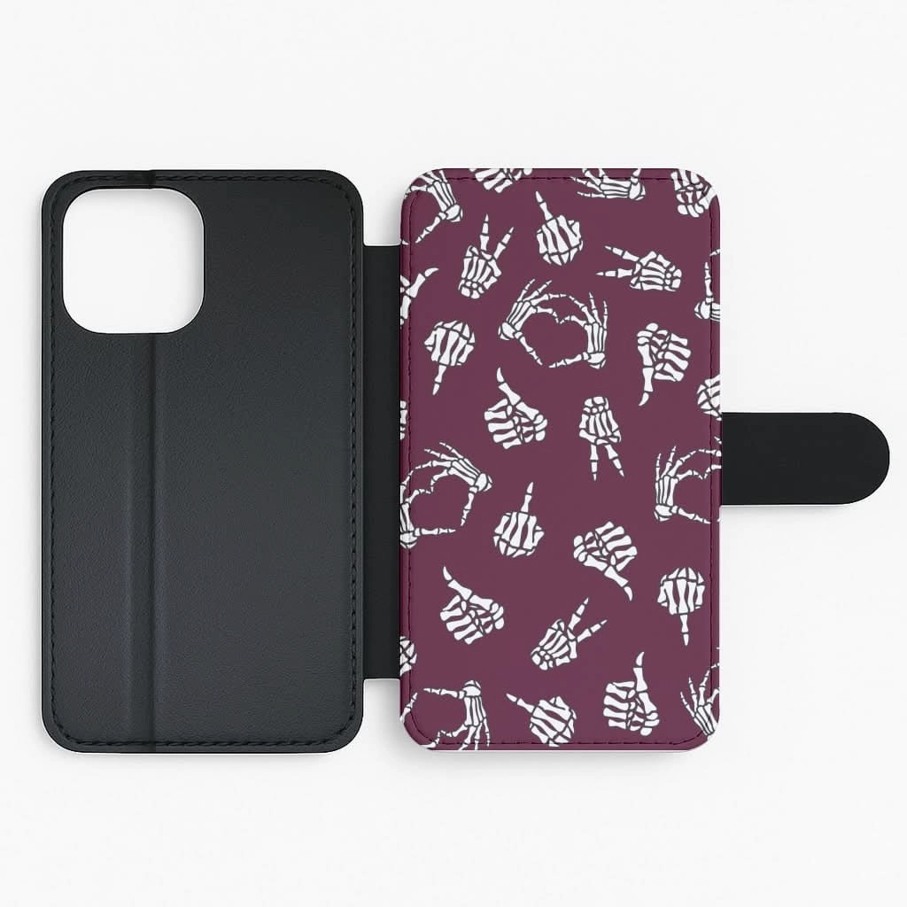 Matte Texture Skeleton Hands Pattern Flip / Wallet Phone Case