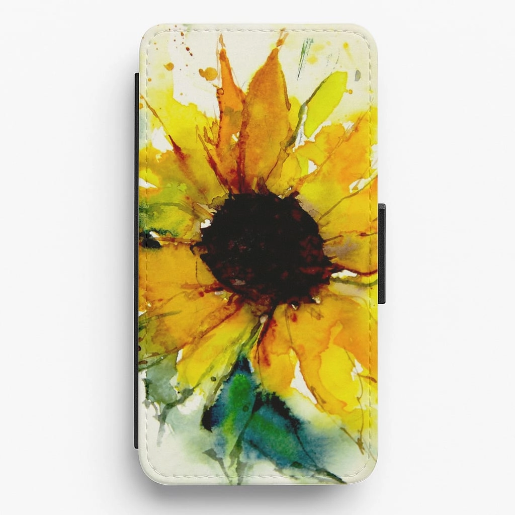 Watercolour Sunflower Flip Wallet Phone Case Clean Texture